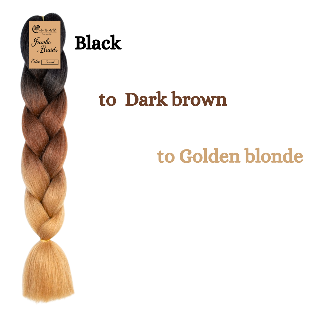 C14 Ombre Braid Ombre Braiding Hair Caramel Ombre Braid for Box Braids Cornrows Knotless Braids and Twists Hairstyles Three-Toned Ombre Braid with Colors Black Dark Brown and Golden Blonde