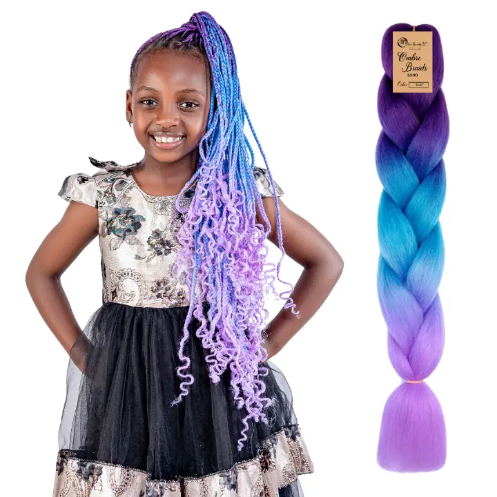 C26 Ombre Braid Long Ombre Braiding Hair Violet Ombre Braid for Box Braids Cornrows Knotless Braids and Twists Hairstyles Three-Toned Ombre Braid with Colors Dark Purple, Blue and Lilac