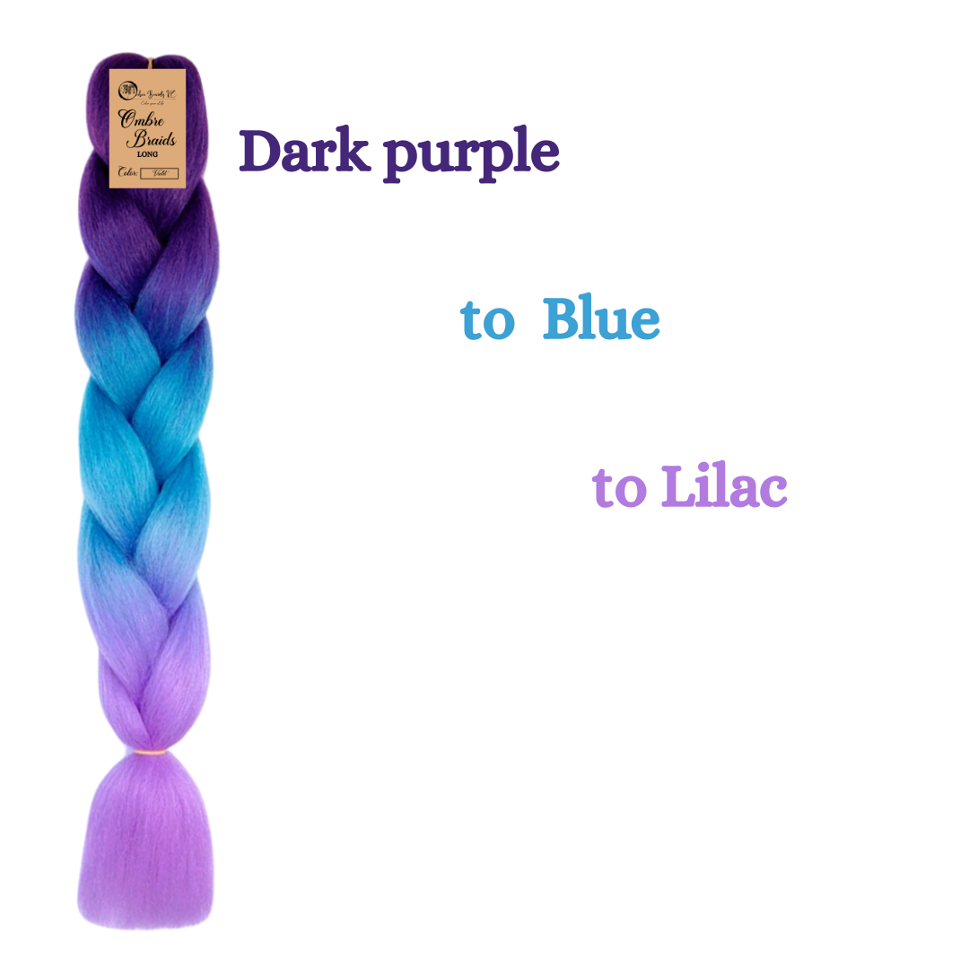 C26 Ombre Braid Long Ombre Braiding Hair Violet Ombre Braid for Box Braids Cornrows Knotless Braids and Twists Hairstyles Three-Toned Ombre Braid with Colors Dark Purple, Blue and Lilac
