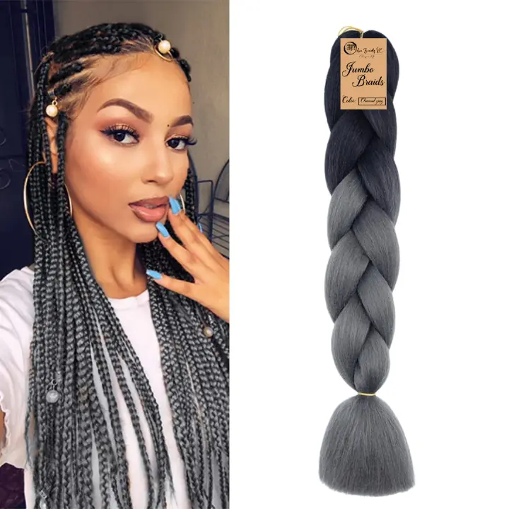 B35 Ombre Braid Dark Grey Ombre Braiding Hair Charcoal Gray Ombre Braid for Box Braids Cornrows Knotless Braids and Twists Hairstyles Two-Toned Ombre Braid with Colors Black and Dark Grey