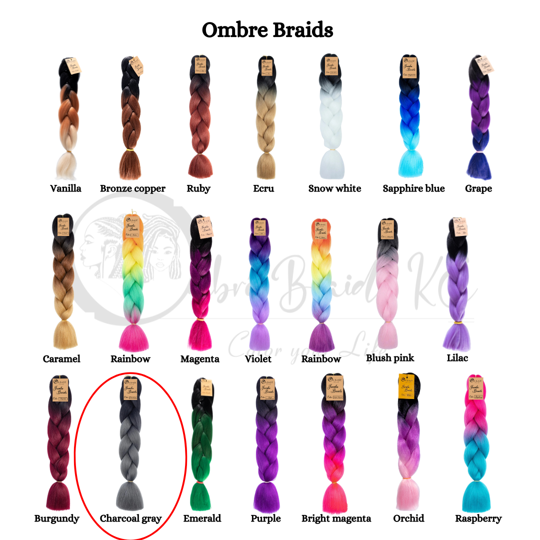 B35 Ombre Braid Dark Grey Ombre Braiding Hair Charcoal Gray Ombre Braid for Box Braids Cornrows Knotless Braids and Twists Hairstyles Two-Toned Ombre Braid with Colors Black and Dark Grey