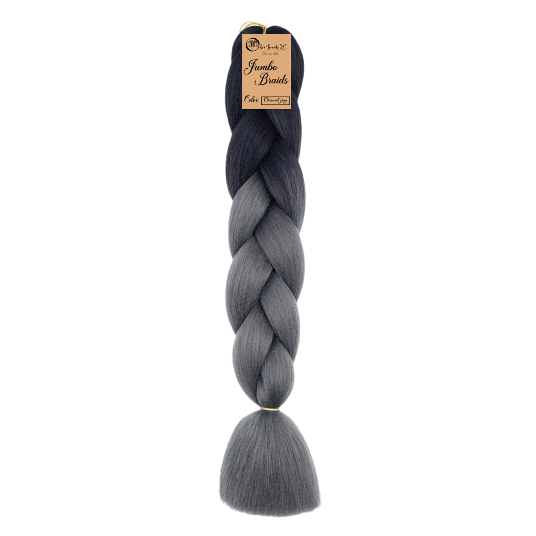 B35 Ombre Braid Dark Grey Ombre Braiding Hair Charcoal Gray Ombre Braid for Box Braids Cornrows Knotless Braids and Twists Hairstyles Two-Toned Ombre Braid with Colors Black and Dark Grey