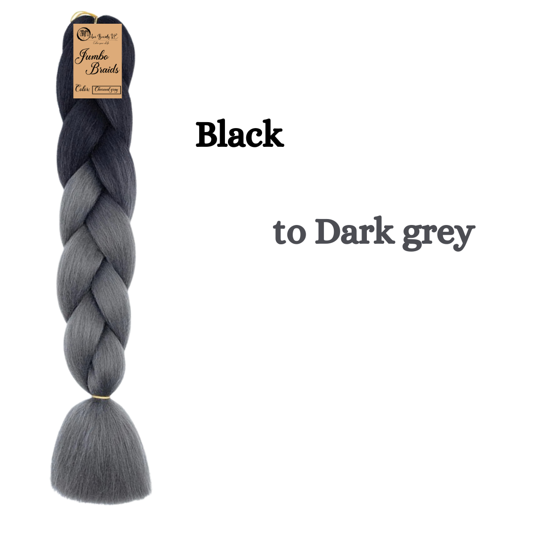 B35 Ombre Braid Dark Grey Ombre Braiding Hair Charcoal Gray Ombre Braid for Box Braids Cornrows Knotless Braids and Twists Hairstyles Two-Toned Ombre Braid with Colors Black and Dark Grey