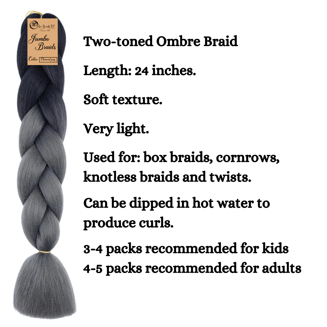 B35 Ombre Braid Dark Grey Ombre Braiding Hair Charcoal Gray Ombre Braid for Box Braids Cornrows Knotless Braids and Twists Hairstyles Two-Toned Ombre Braid with Colors Black and Dark Grey