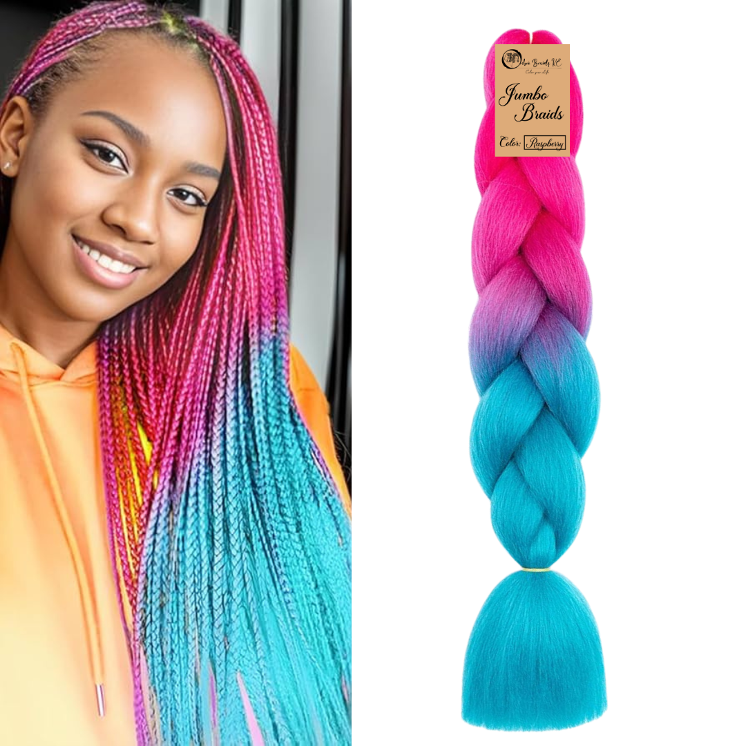 B41 Ombre Braid Ombre Braiding Hair Raspberry Ombre Braid for Box Braids Cornrows Knotless Braids and Twists Hairstyles Two-Toned Ombre Braid with Colors Pink and Cyan Blue
