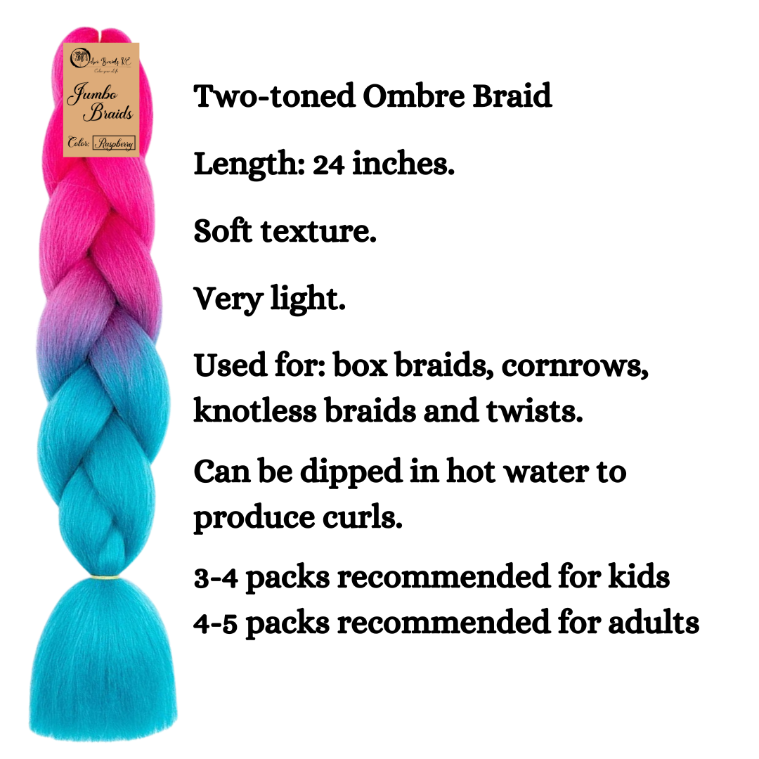 B41 Ombre Braid Ombre Braiding Hair Raspberry Ombre Braid for Box Braids Cornrows Knotless Braids and Twists Hairstyles Two-Toned Ombre Braid with Colors Pink and Cyan Blue