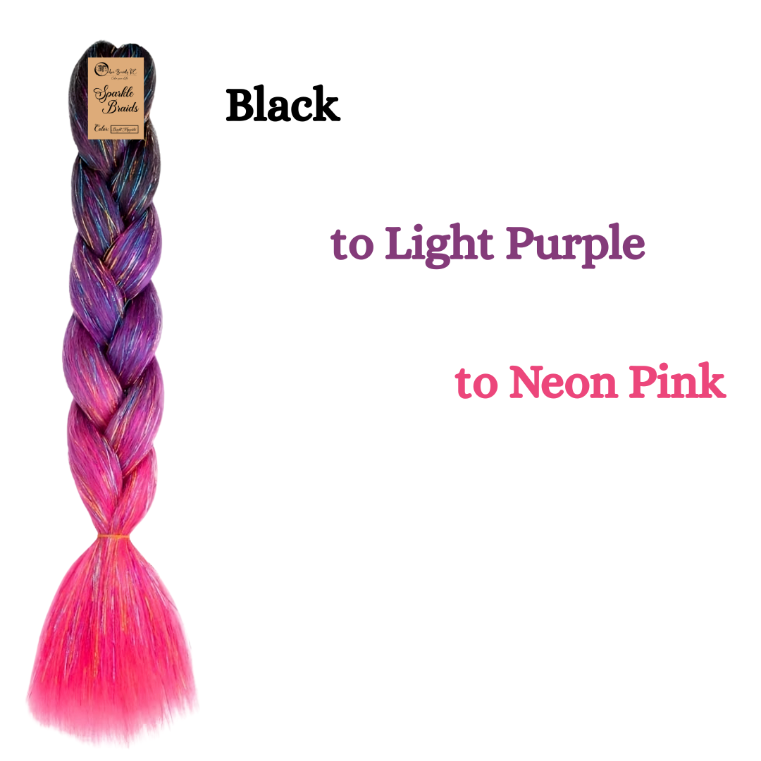 Sparkle Braids for Kids Glitter Ombre Braiding Hair Bright Magenta Sparkle Braid for Box Braids Cornrows Knotless Braids and Twists Hairstyles with Colors Black Light Purple and Neon Pink