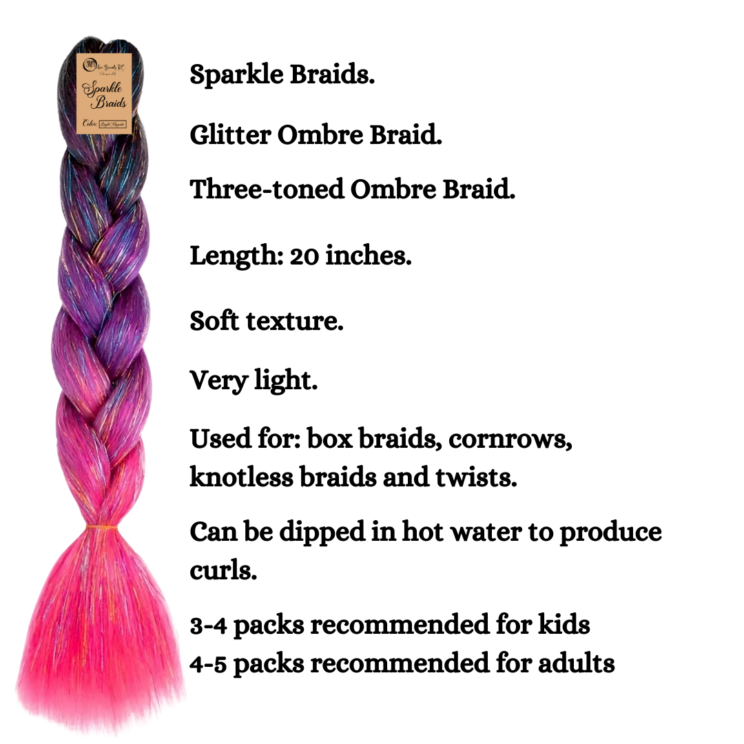 Sparkle Braids for Kids Glitter Ombre Braiding Hair Bright Magenta Sparkle Braid for Box Braids Cornrows Knotless Braids and Twists Hairstyles with Colors Black Light Purple and Neon Pink