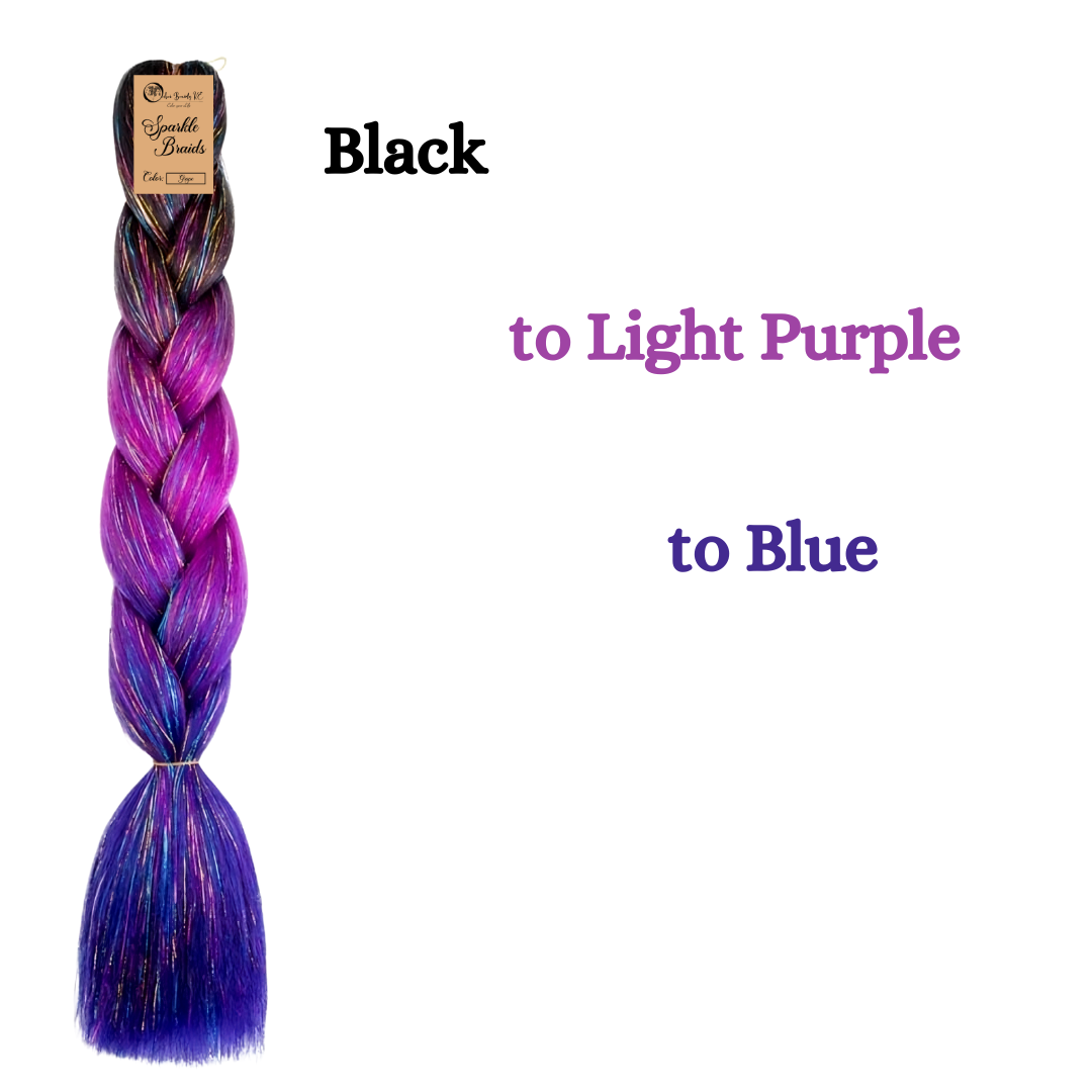 Sparkle Braids for Kids Glitter Ombre Braiding Hair Grape Sparkle Braid for Box Braids Cornrows Knotless Braids and Twists Hairstyles with Colors Black Light Purple and Blue