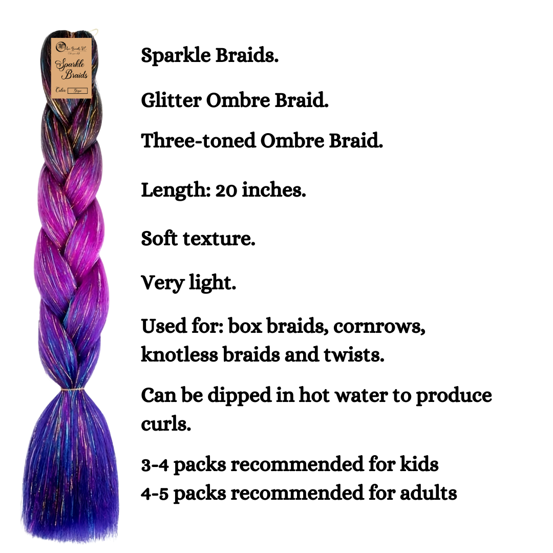 Sparkle Braids for Kids Glitter Ombre Braiding Hair Grape Sparkle Braid for Box Braids Cornrows Knotless Braids and Twists Hairstyles with Colors Black Light Purple and Blue