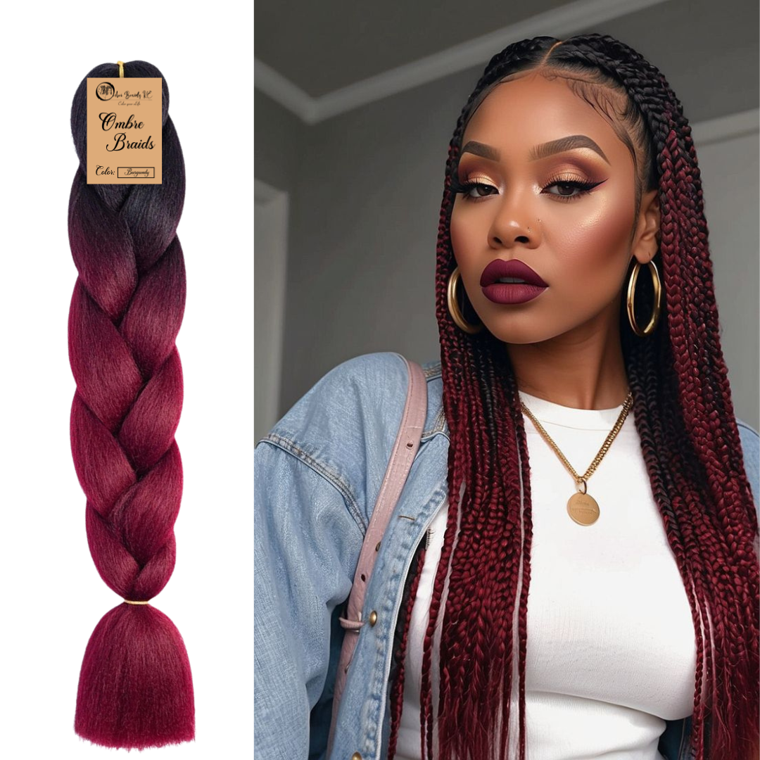 B8 Ombre Braid Burgundy Ombre Braiding Hair Burgundy Ombre Braid for Box Braids Cornrows Knotless Braids and Twists Hairstyles Two-Toned Ombre Braid with Colors Black and Burgundy