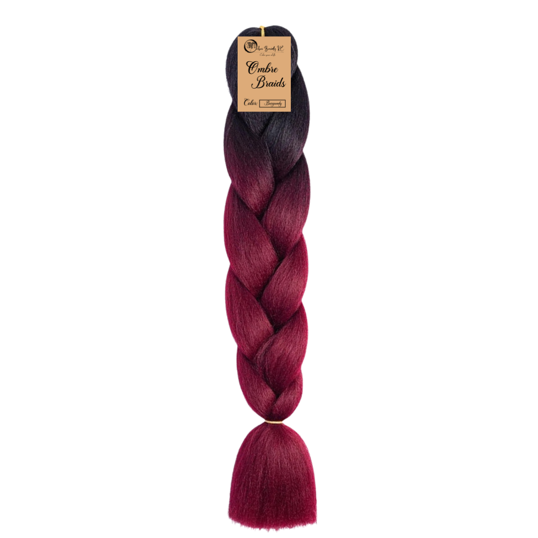 B8 Ombre Braid Burgundy Ombre Braiding Hair Burgundy Ombre Braid for Box Braids Cornrows Knotless Braids and Twists Hairstyles Two-Toned Ombre Braid with Colors Black and Burgundy