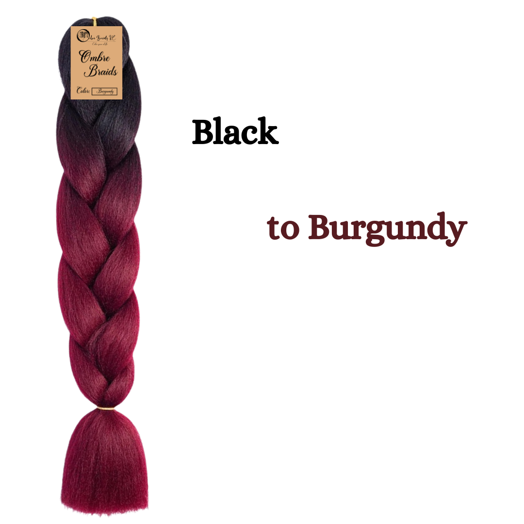 B8 Ombre Braid Burgundy Ombre Braiding Hair Burgundy Ombre Braid for Box Braids Cornrows Knotless Braids and Twists Hairstyles Two-Toned Ombre Braid with Colors Black and Burgundy