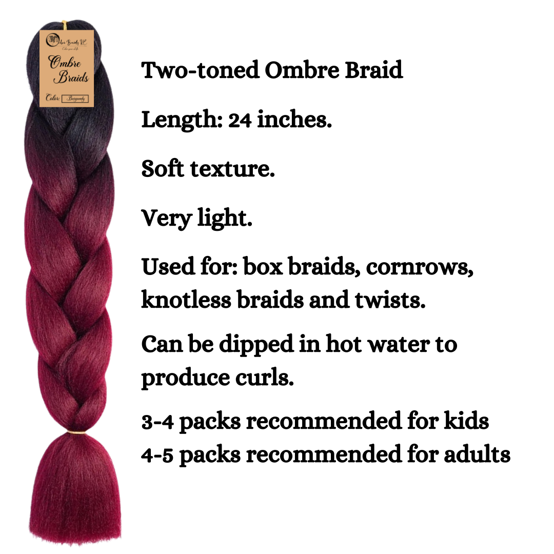 B8 Ombre Braid Burgundy Ombre Braiding Hair Burgundy Ombre Braid for Box Braids Cornrows Knotless Braids and Twists Hairstyles Two-Toned Ombre Braid with Colors Black and Burgundy