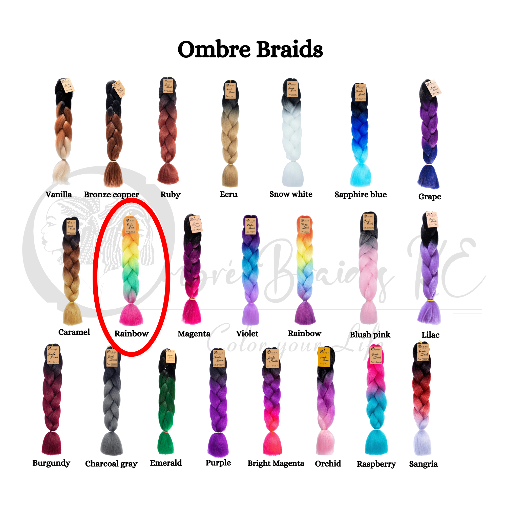 D3 Ombre Braid Rainbow Ombre Braiding Hair Rainbow Ombre Braid for Box Braids Cornrows Knotless Braids and Twists Hairstyles Four-Toned Ombre Braid with Colors Orange Yellow Green and Pink