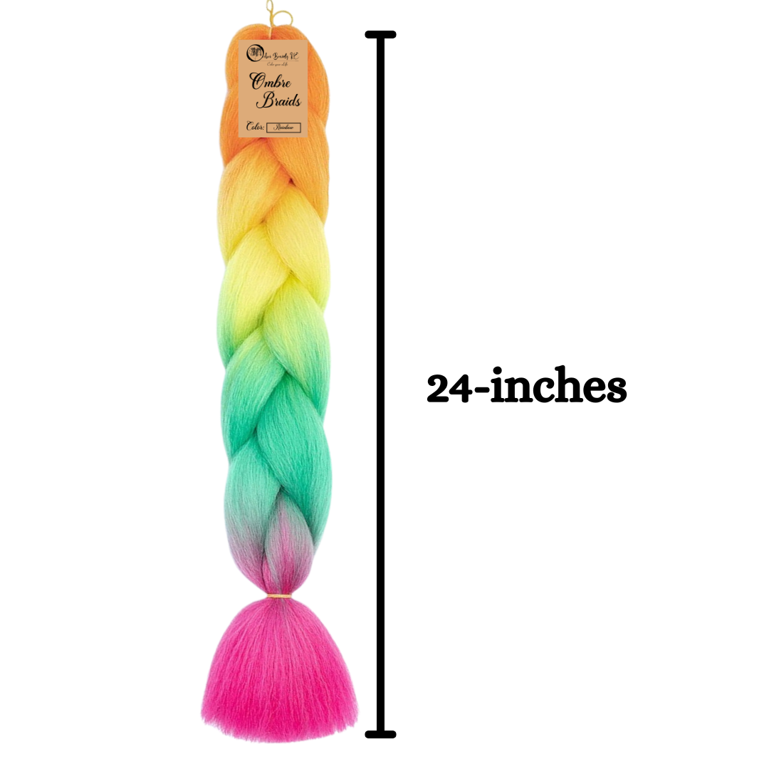 D3 Ombre Braid Rainbow Ombre Braiding Hair Rainbow Ombre Braid for Box Braids Cornrows Knotless Braids and Twists Hairstyles Four-Toned Ombre Braid with Colors Orange Yellow Green and Pink