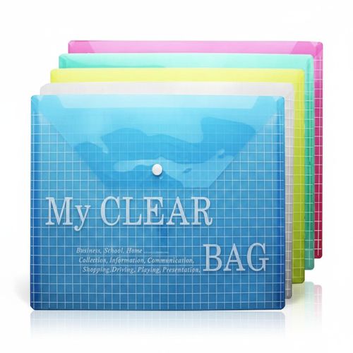 Clear A4 Document Holder Snap Button File Folder, Waterproof Plastic Envelope for Office filling & School documents Plastic Poly Envelopes, A4 Folder Clear File Bags