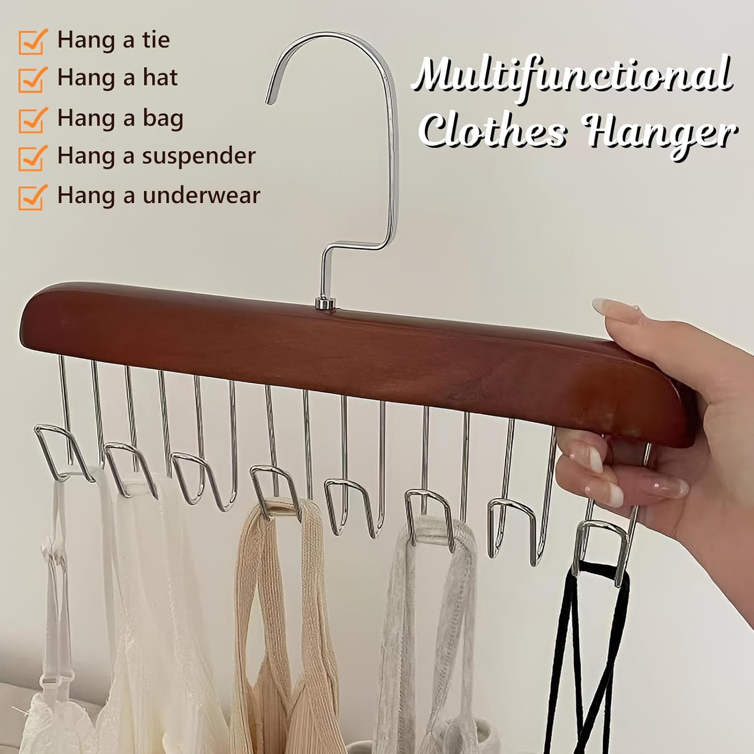 All in One Hanger for Bras,Tops, Camisoles, Scarfs Or Belts,Tank Top Hanger, Bra Hangers for Closet Organizer - 360° Rotating, Space Saving Closet Organizer with 8 Hooks, Bra Organizer