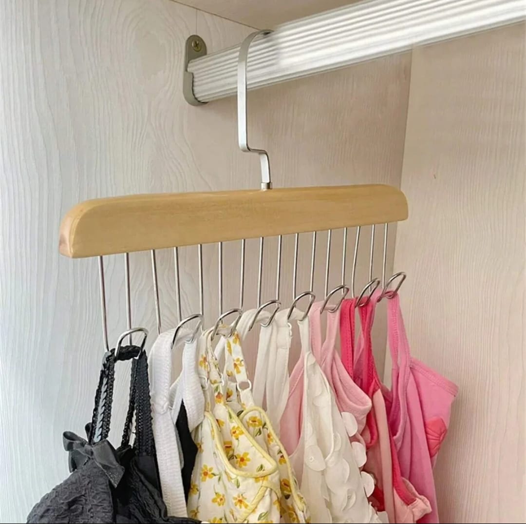 All in One Hanger for Bras,Tops, Camisoles, Scarfs Or Belts,Tank Top Hanger, Bra Hangers for Closet Organizer - 360° Rotating, Space Saving Closet Organizer with 8 Hooks, Bra Organizer