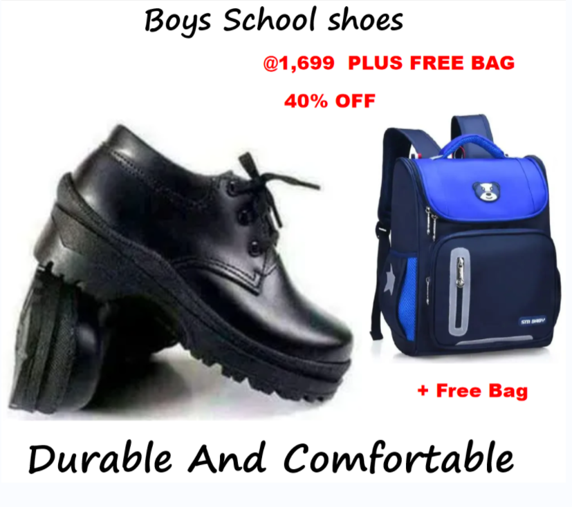 Offer Back To School Durable Unisex Leather School Shoes For Boys And Girls Comfortable Daily Wear School Essentials PLUS FREE SCHOOL BAG