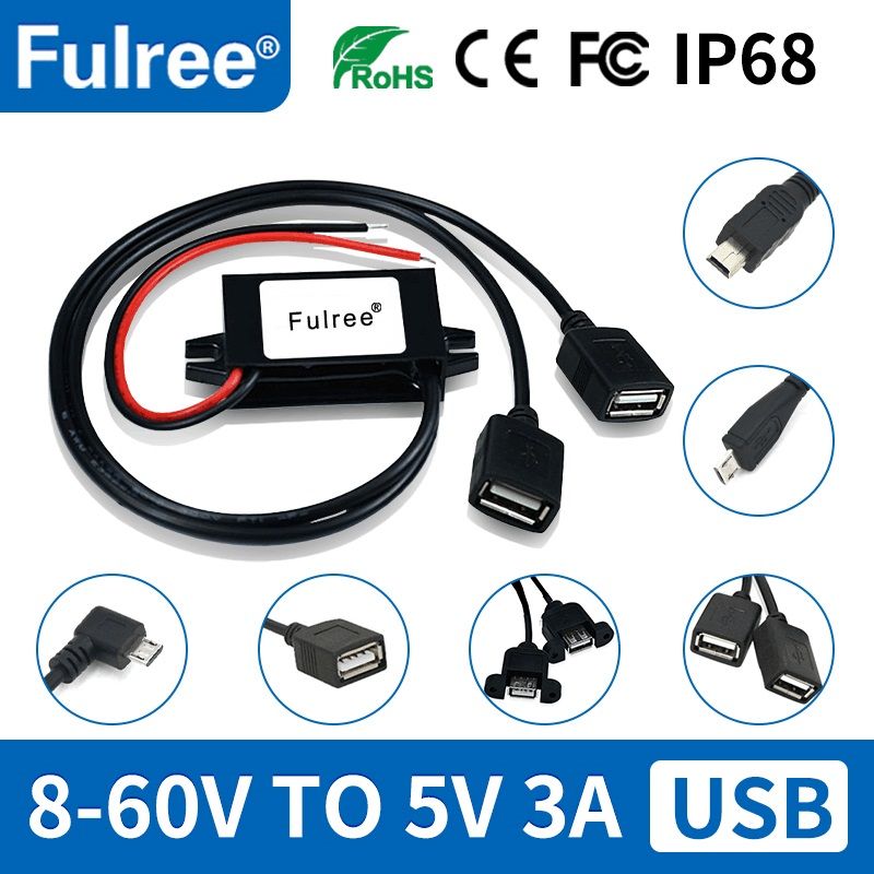 Type C Mini Micro USB 12V 24V 36V 48V to 5V 3A 15W DC DC Step Down Power Converter  Car Phone Charger Adapter 12 Volt to 5 Volt