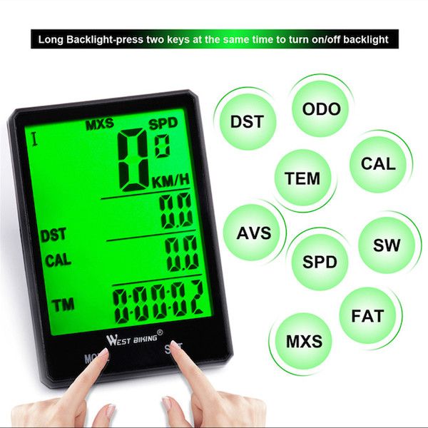 WEST BIKING Cycling Speedometer 2.8'' Large Screen Waterproof 20 Functions Wireless and Wired Bike Odometer Bicycle