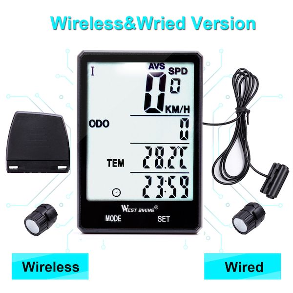 WEST BIKING Cycling Speedometer 2.8'' Large Screen Waterproof 20 Functions Wireless and Wired Bike Odometer Bicycle