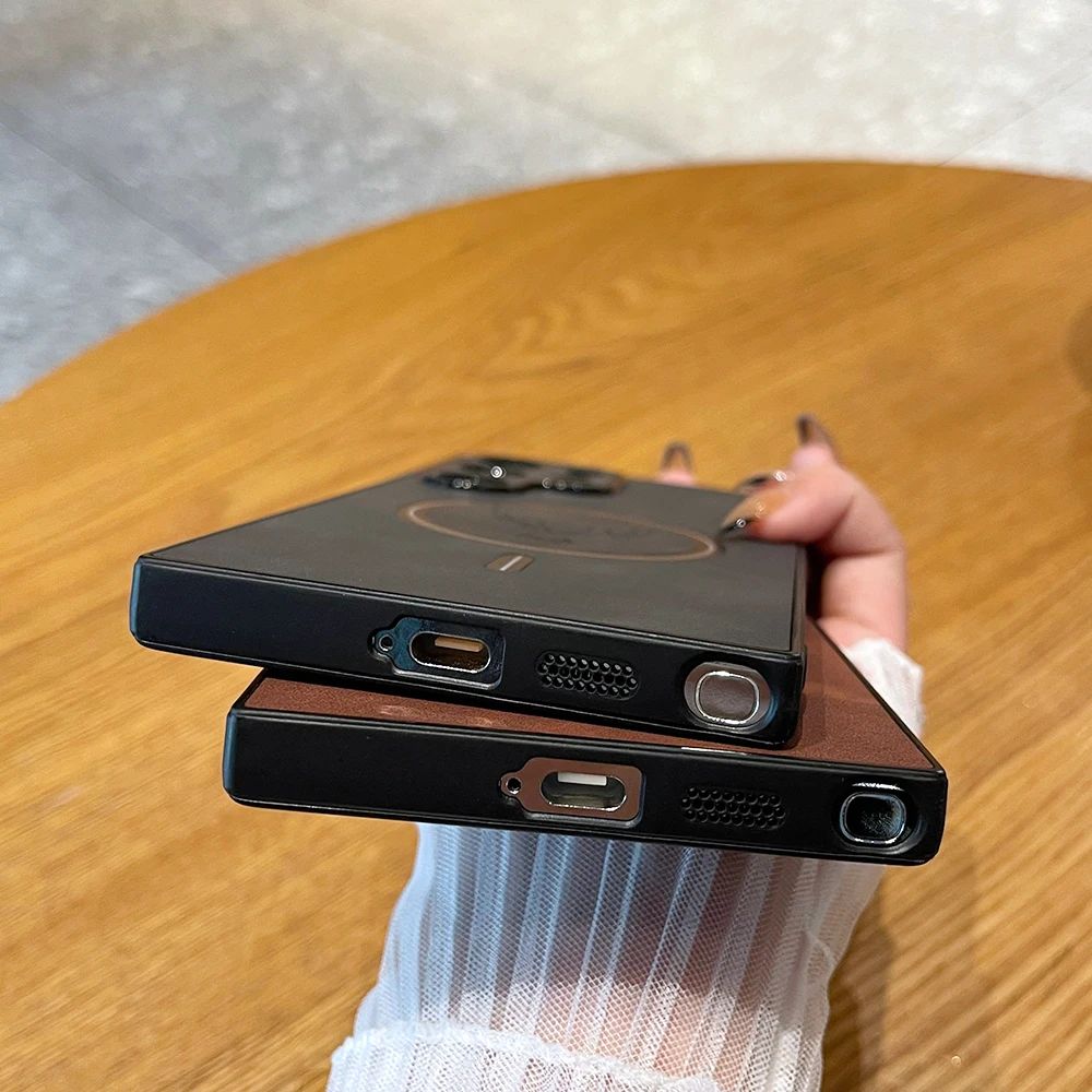 Luxury For Magnetic Wireless Charging Leather Phone Case For Samsung Galaxy S24 S23 S22 S21 Plus Ultra Cover Elk Deer Shell