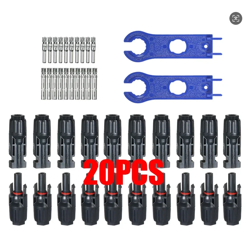 20PCS MC4 Photovoltaic Connectors,Solar Cable Connectors, IP67 Waterproof Adapters, PPO Material