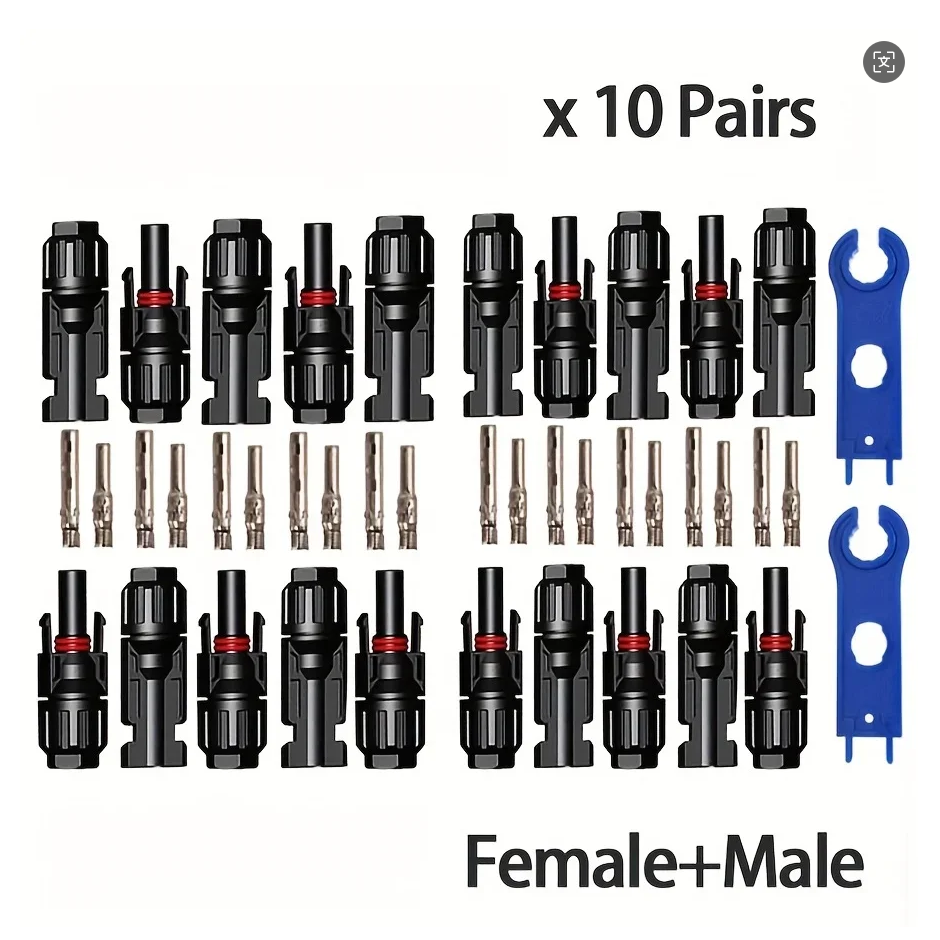 20PCS MC4 Photovoltaic Connectors,Solar Cable Connectors, IP67 Waterproof Adapters, PPO Material