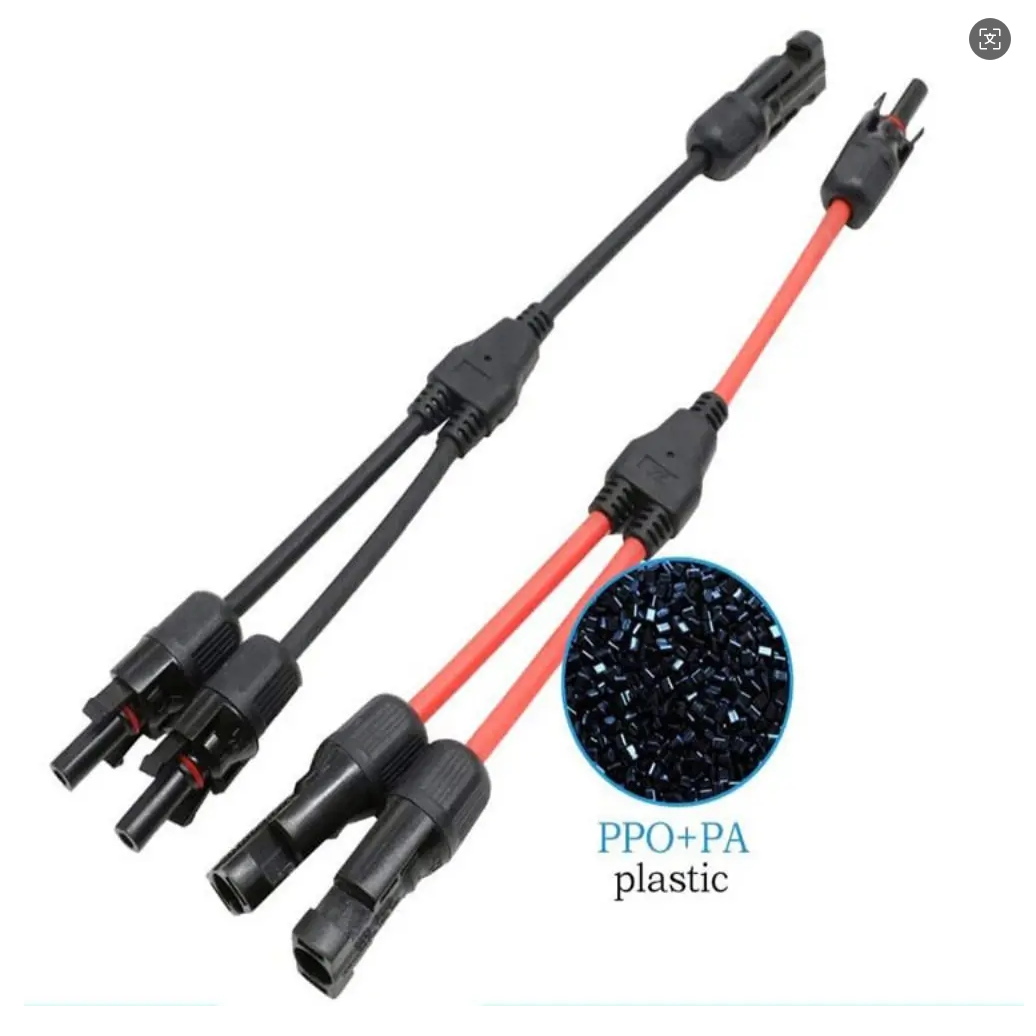 Tool-free Solar Panel Connectors MC4 1 to 2 Splitter Y Branch Adapter Heat Resistant Y-shape Solar Cable Parallel Adaptor
