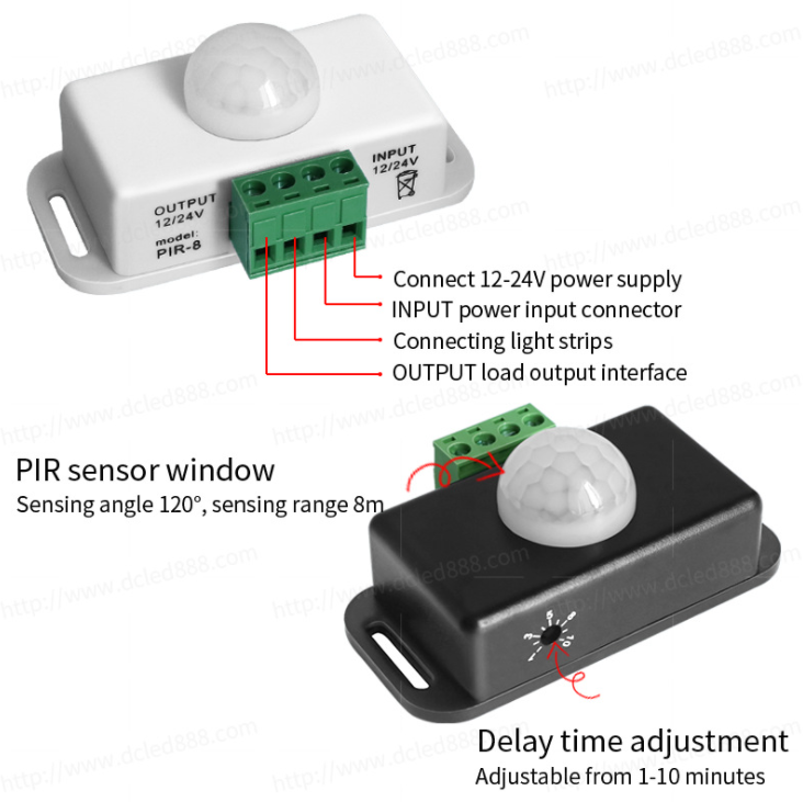 DC 12V 24V 8A Automatic Adjustable PIR Motion Sensor Switch IR Infrared Detector Light Switch Module for LED Strip Light Lamp