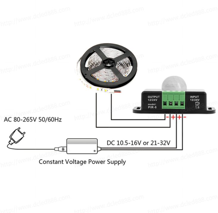 DC 12V 24V 8A Automatic Adjustable PIR Motion Sensor Switch IR Infrared Detector Light Switch Module for LED Strip Light Lamp