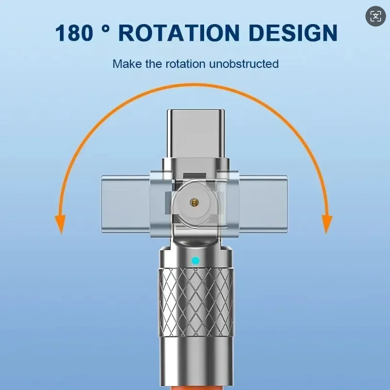 120W 7A Fast Charge USB Type C Cable 180 Degree Rotation Elbow Cable for Game for Xiaomi Redmi Honor Phone Charger USB C Cable