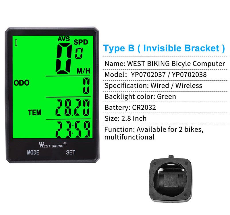 WEST BIKING Cycling Speedometer 2.8'' Large Screen Waterproof 20 Functions Wireless and Wired Bike Odometer Bicycle
