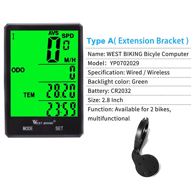 WEST BIKING Cycling Speedometer 2.8'' Large Screen Waterproof 20 Functions Wireless and Wired Bike Odometer Bicycle