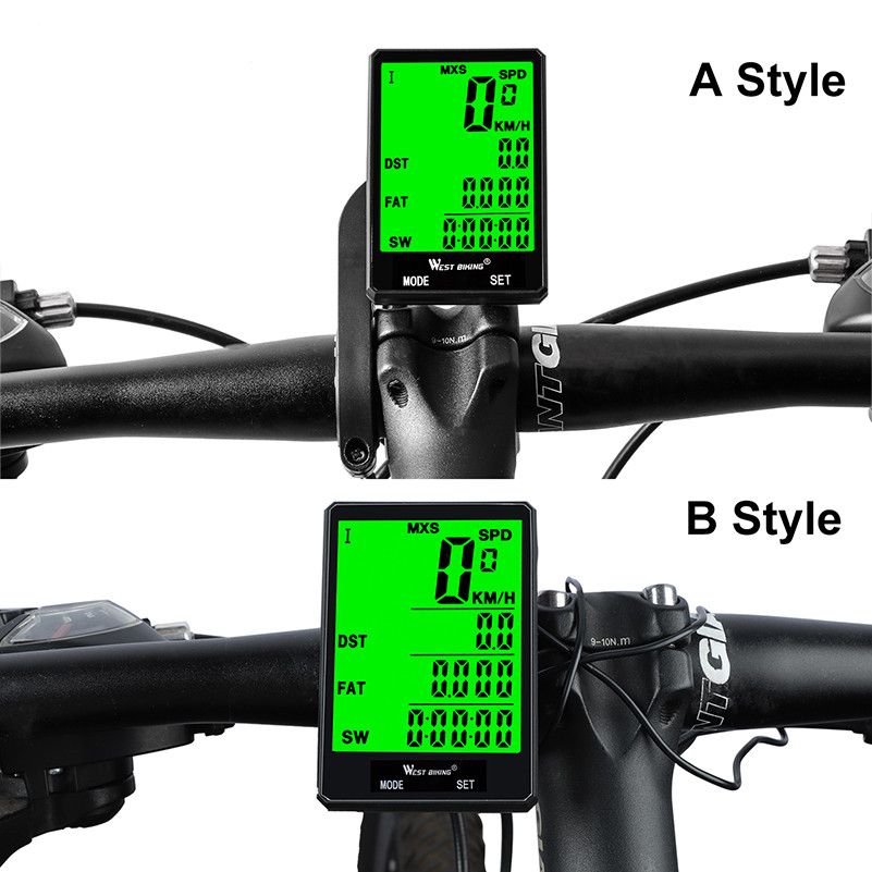 WEST BIKING Cycling Speedometer 2.8'' Large Screen Waterproof 20 Functions Wireless and Wired Bike Odometer Bicycle