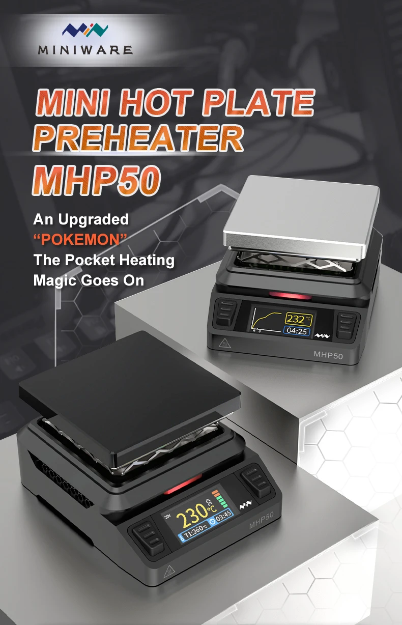 MINIWARE MHP50 Mini Hot Plate Preheater 50*50mm Heating Area Constant Temperature Heating Table 350 Intelligent Heating Tool