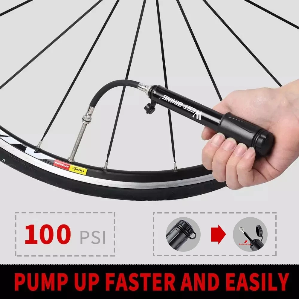 Portable 100Psi Mini Bike Pump Aluminum Alloy Bicycle Hand Air Pump Tire Inflator Schrader Presta Valve MTB Road Cycling Pump