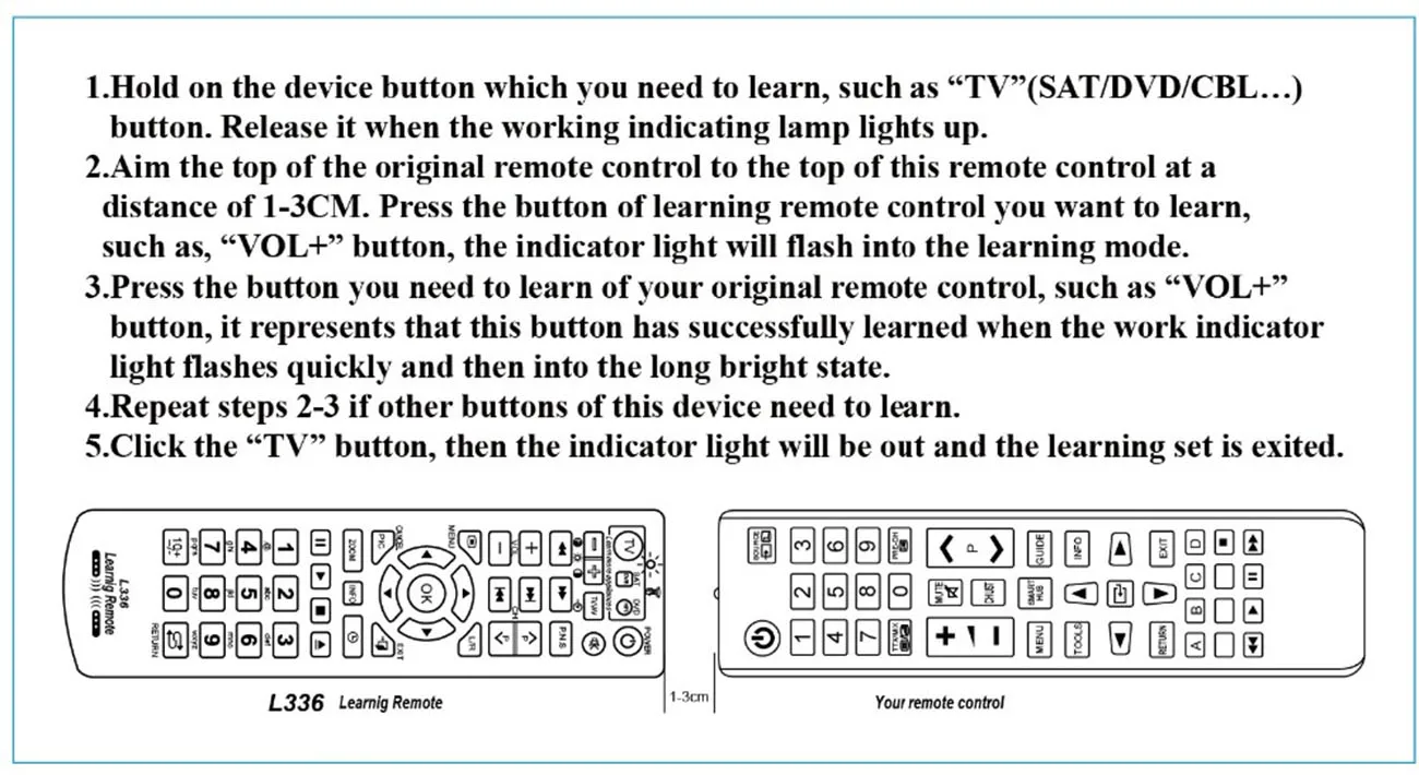 3 in 1 Universal L336 Remote Control with IR Learning Function Copy TV CBL DVD SAT STB DVB Hi-Fi TV BOX VCR Player Programmable