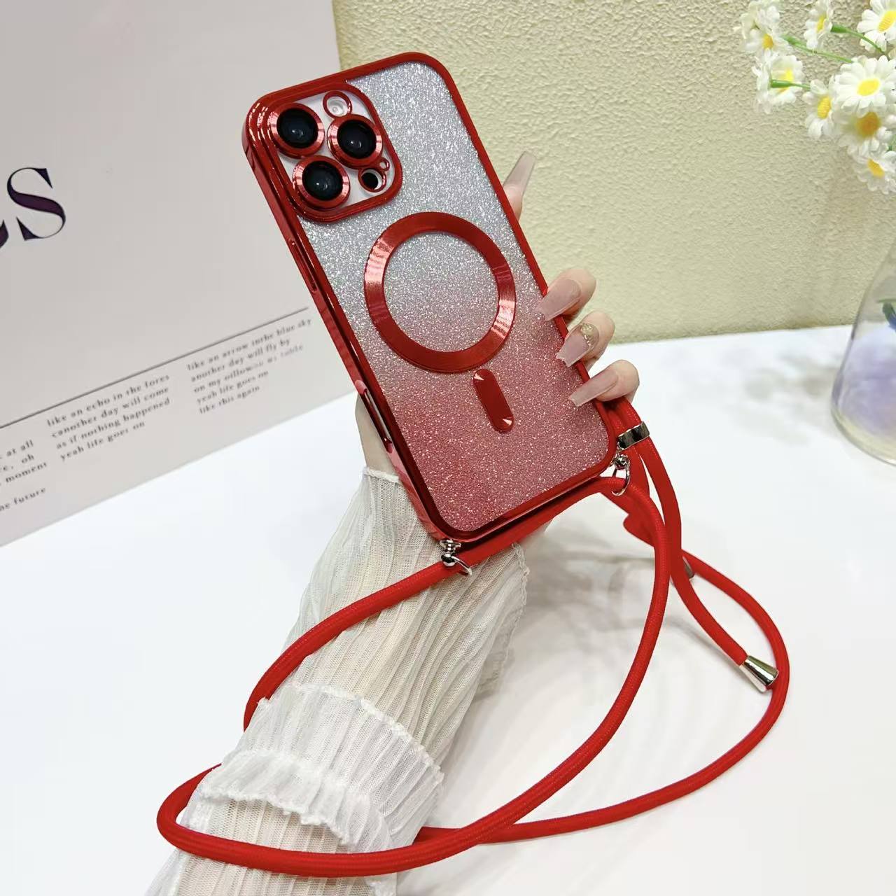 Plating Clear Magnetic Cases For Iphone 17 17pro 17promax 17Air 16 16E 16pro 16promax 16plus Crossbody Lanyard Necklace Cover 15 15pro 15promax 14 14pro 14promax 13 13pro 13promax 12 12pro 12promax