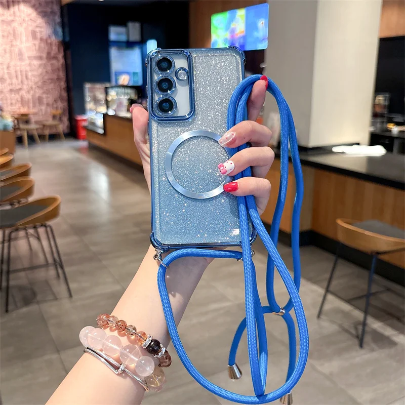 Plating Clear Magnetic Cases For Iphone 17 17pro 17promax 17Air 16 16E 16pro 16promax 16plus Crossbody Lanyard Necklace Cover 15 15pro 15promax 14 14pro 14promax 13 13pro 13promax 12 12pro 12promax