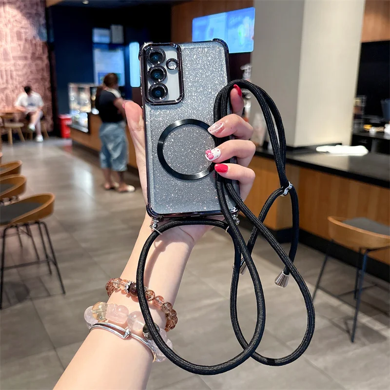 Plating Clear Magnetic Cases For Iphone 17 17pro 17promax 17Air 16 16E 16pro 16promax 16plus Crossbody Lanyard Necklace Cover 15 15pro 15promax 14 14pro 14promax 13 13pro 13promax 12 12pro 12promax