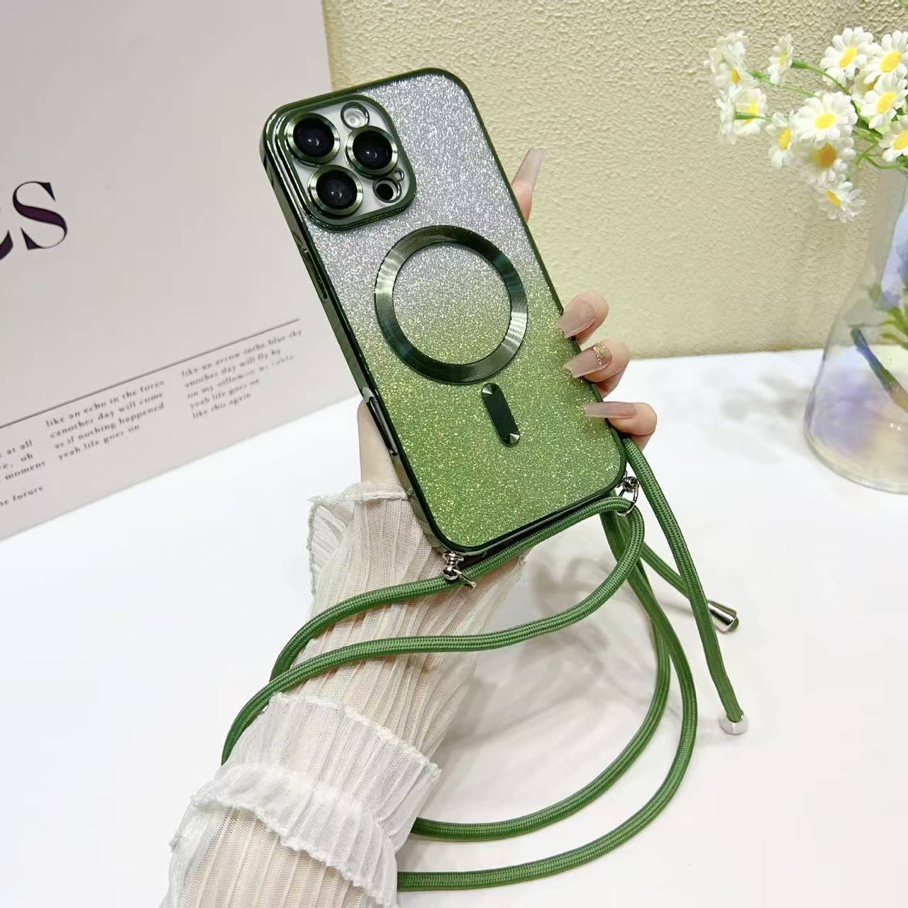 Plating Clear Magnetic Cases For Iphone 17 17pro 17promax 17Air 16 16E 16pro 16promax 16plus Crossbody Lanyard Necklace Cover 15 15pro 15promax 14 14pro 14promax 13 13pro 13promax 12 12pro 12promax