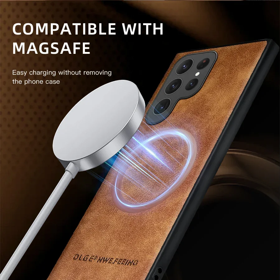 Magnetic Leather Case for Samsung Galaxy S25 S24 Ultra S20 S21 S23 S22 Note 20 Plus S25Ultra Car Wireless Charge Magsafe Cover A36 A54 A52 A71 A51 A55 A26 A16