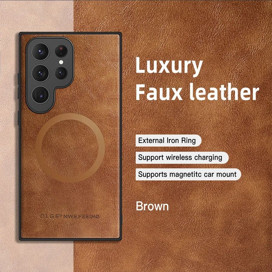 Magnetic Leather Case for Samsung Galaxy S25 S24 Ultra S20 S21 S23 S22 Note 20 Plus S25Ultra Car Wireless Charge Magsafe Cover A36 A54 A52 A71 A51 A55 A26 A16