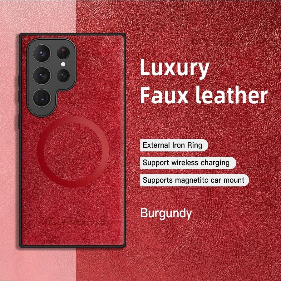 Magnetic Leather Case for Samsung Galaxy S25 S24 Ultra S20 S21 S23 S22 Note 20 Plus S25Ultra Car Wireless Charge Magsafe Cover A36 A54 A52 A71 A51 A55 A26 A16