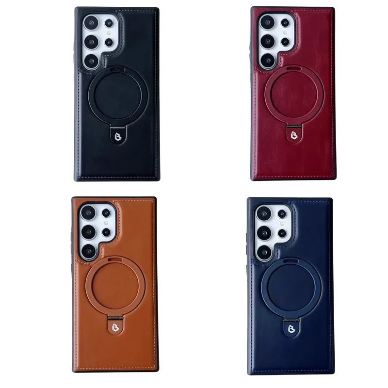 Luxury Magnetic Bracket PU Leather Phone Case, For Iphone 16 16e 16pro 16promax 15 14 13 12 12pro Magsafe Wireless Charging Case