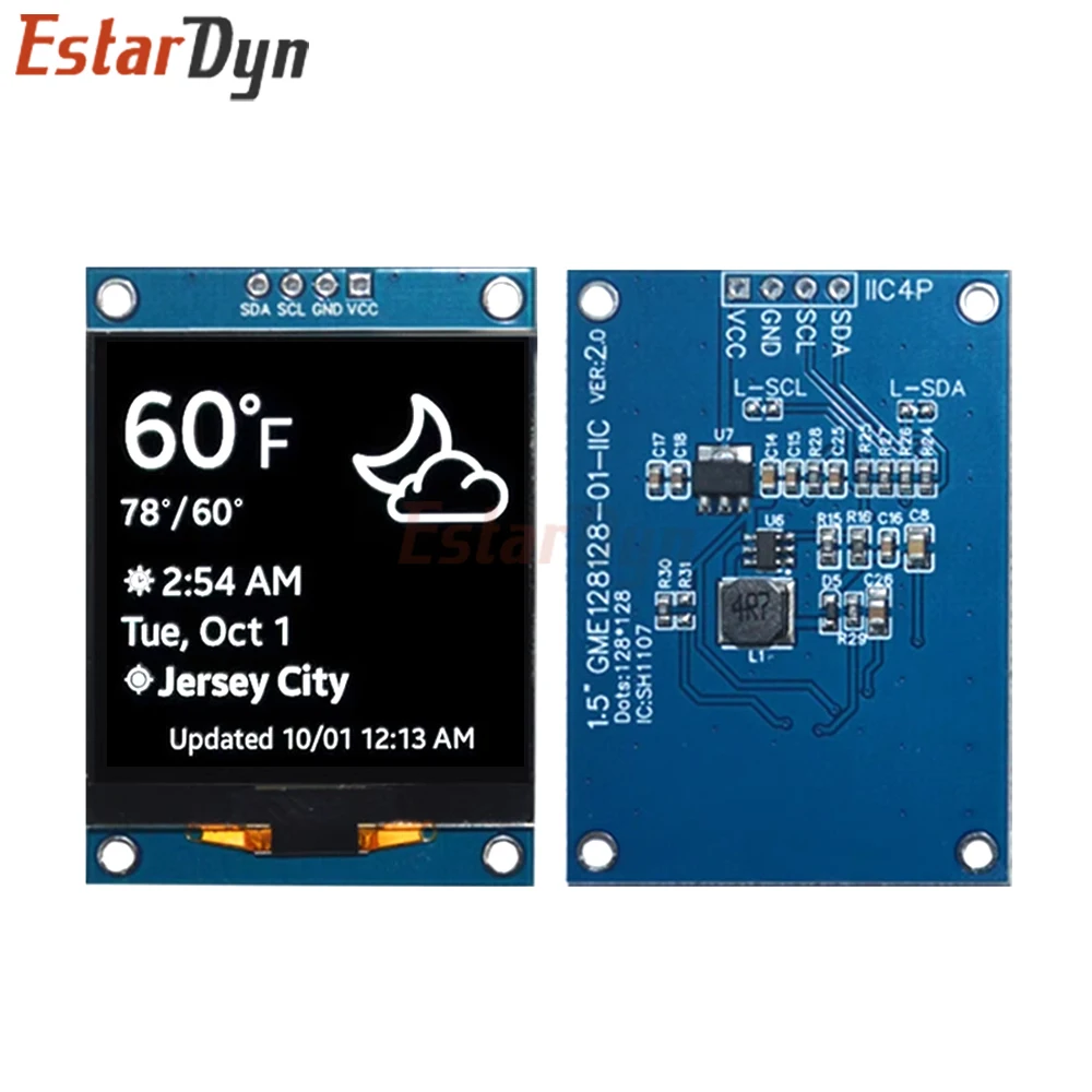 1.5-inch OLED LCD screen SH1107 small screen 128x128 display module 4-pin monochrome screen 11C