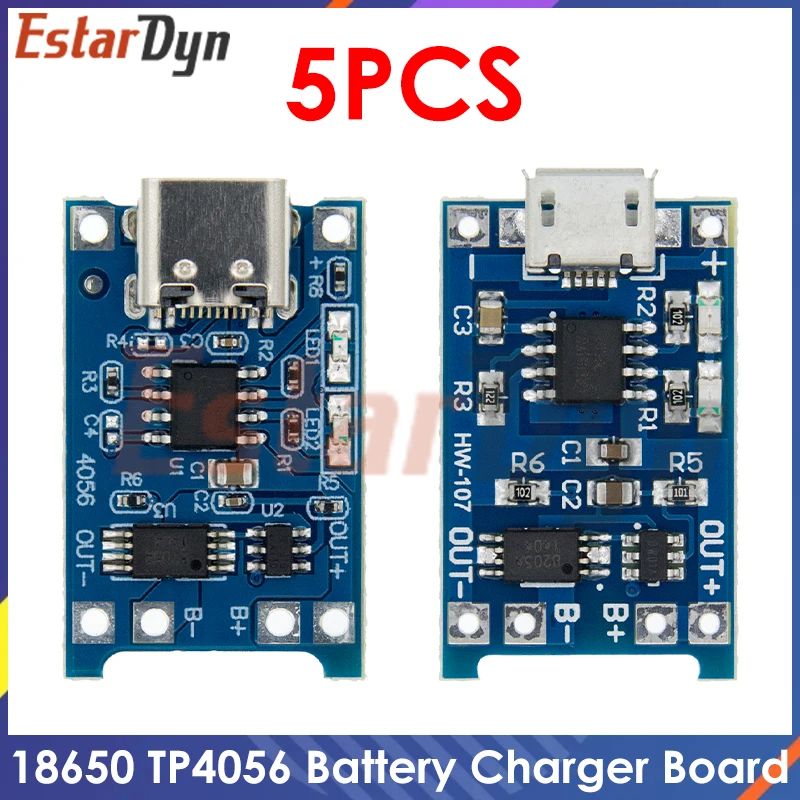 5PCS 5V 1A Micro/Type-c/Mini 18650 TP4056 Lithium Battery Charger Module Charging Board With Protection Dual Functions Li-ion